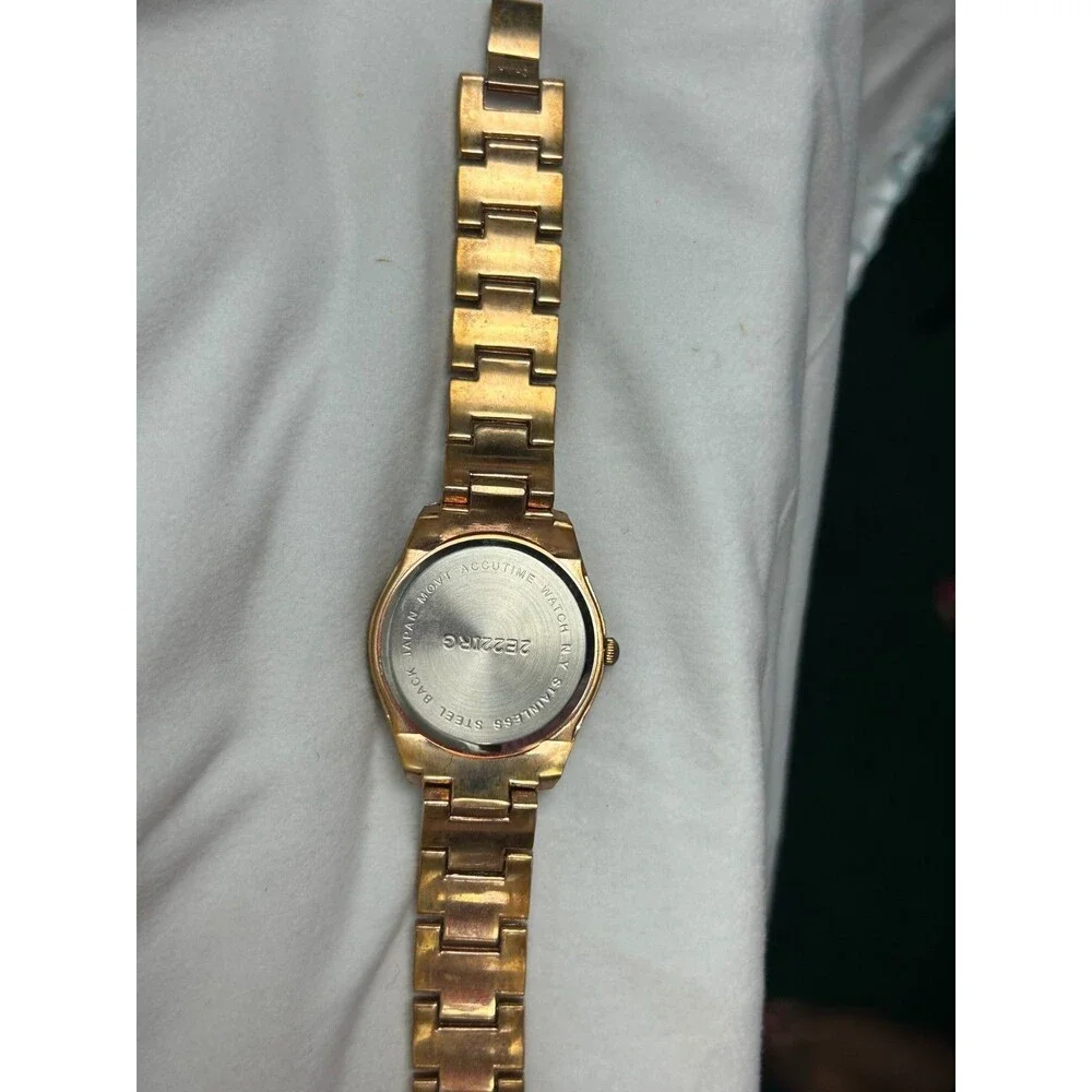 Accutime Women Gold Tone Watch Rhinestone Bezel Quartz Japan 2E22IRG Untested